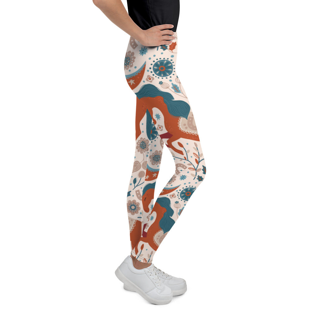 Magical Moonlit Horse Youth Leggings - Equestrian Kids Leggings - Comfy & Stretchy Horse Pattern - Support Young Riders