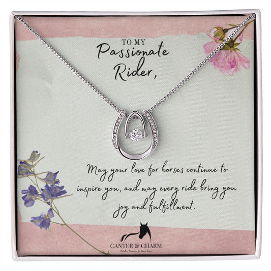 Lucky in Love Horse Necklace - Equestrian Jewelry, Appreciation Gift, White Gold Dipped, Shimmering Crystals, Dancing Cubic Zirconia Pendant
