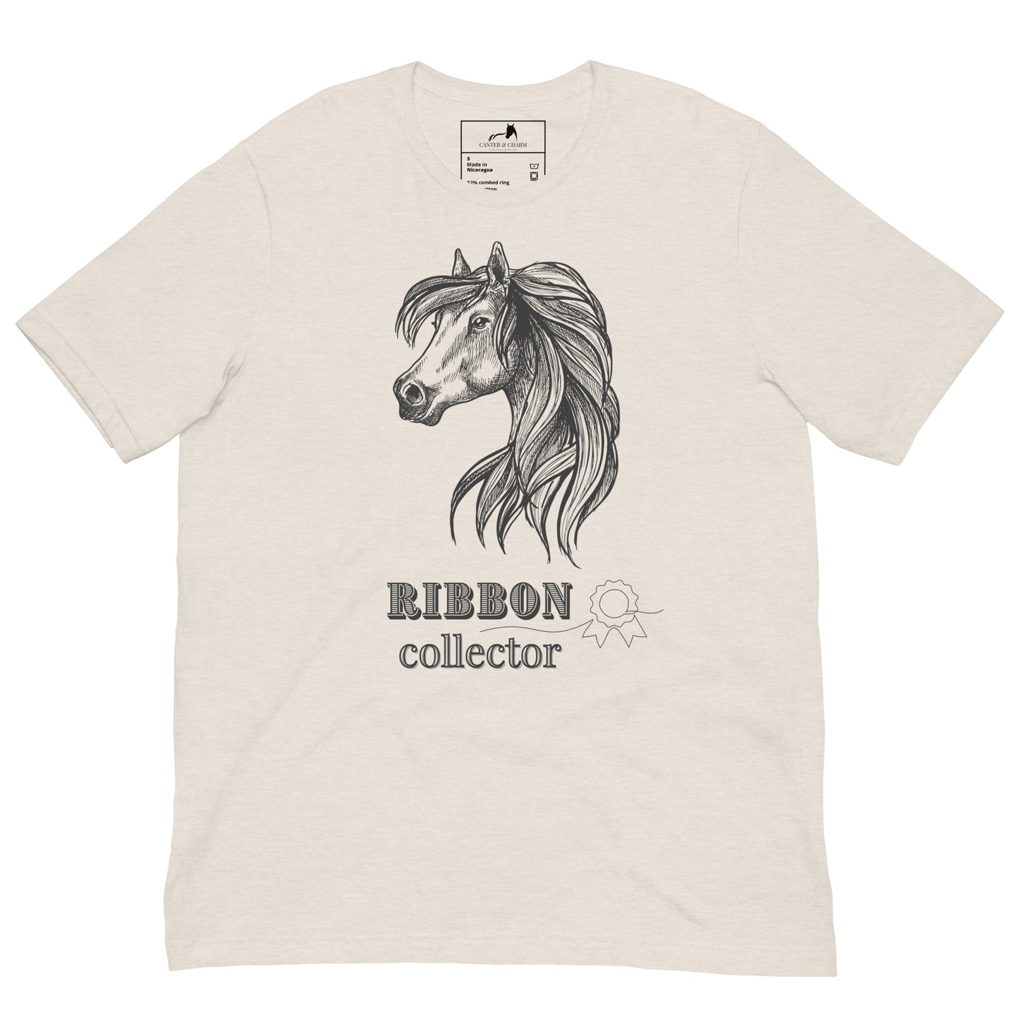 Ribbon Collector Adult Tee, Equestrian Show Day Shirt, Horse Lover Casual Apparel, Canter and Charm Exclusive, Rider's Gift, Horse Sketch Art