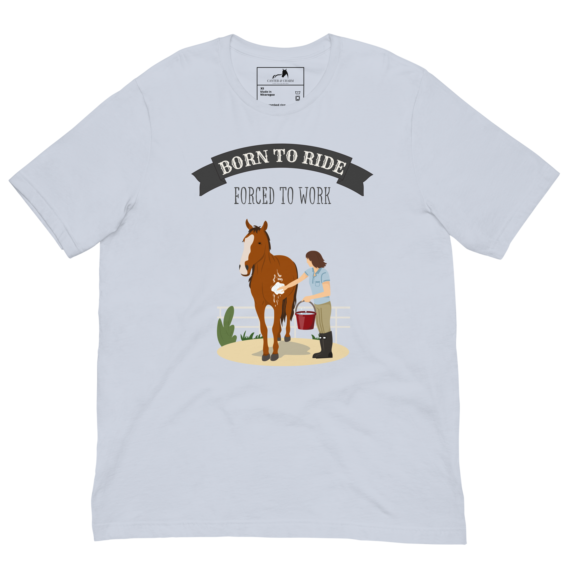 Born to Ride Forced to Work Adult Tee, Funny Equestrian Shirt, Horse L –  Canter & Charm ™