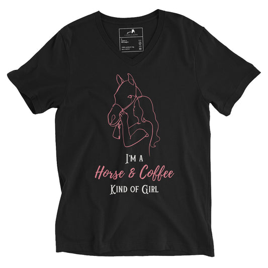 Horse & Coffee Kind of Girl V-neck Tee - Equestrian T-Shirt, Coffee Lover Gift, Horse Riding Fashion, Women's V-Neck Shirt, Fun Horse Quote