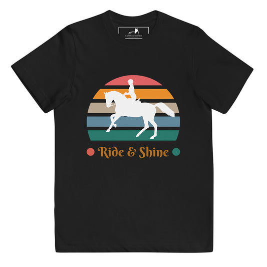 Ride and Shine Retro Circle Youth Tee - Crew Neck, Youth Sizes - Equestrian Apparel - Horse Lover Gift - Equine Fashion