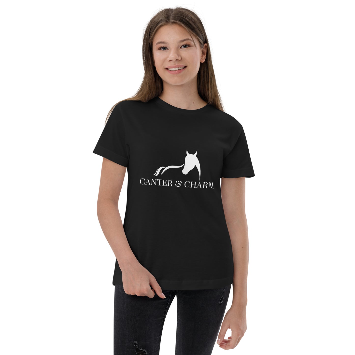 Canter & Charm Youth Logo Tee - Crew Neck, Youth Sizes - Equestrian Apparel - Horse Lover Gift - Equine Fashion