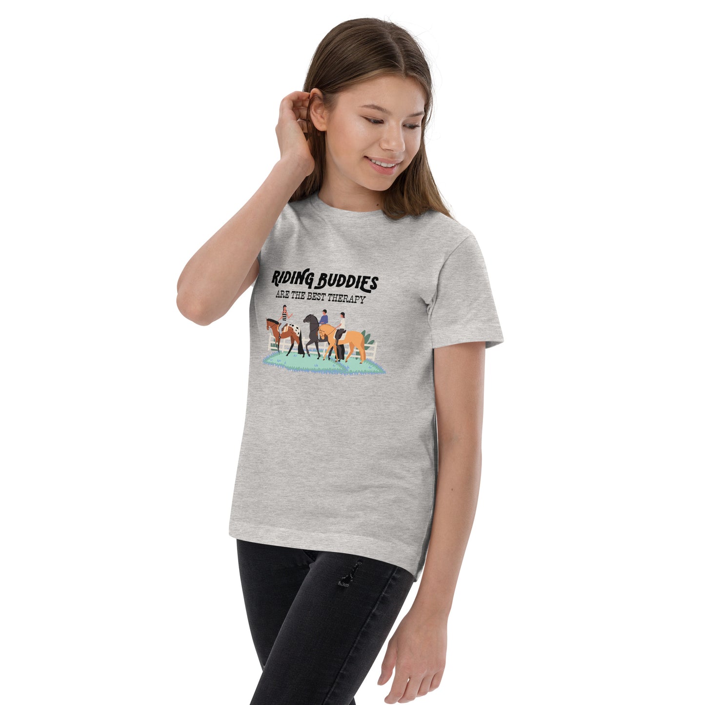 Riding Buddies Are The Best Therapy Youth Tee - Crew Neck, Youth Sizes - Equestrian Apparel - Horse Lover Gift - Equine Fashion